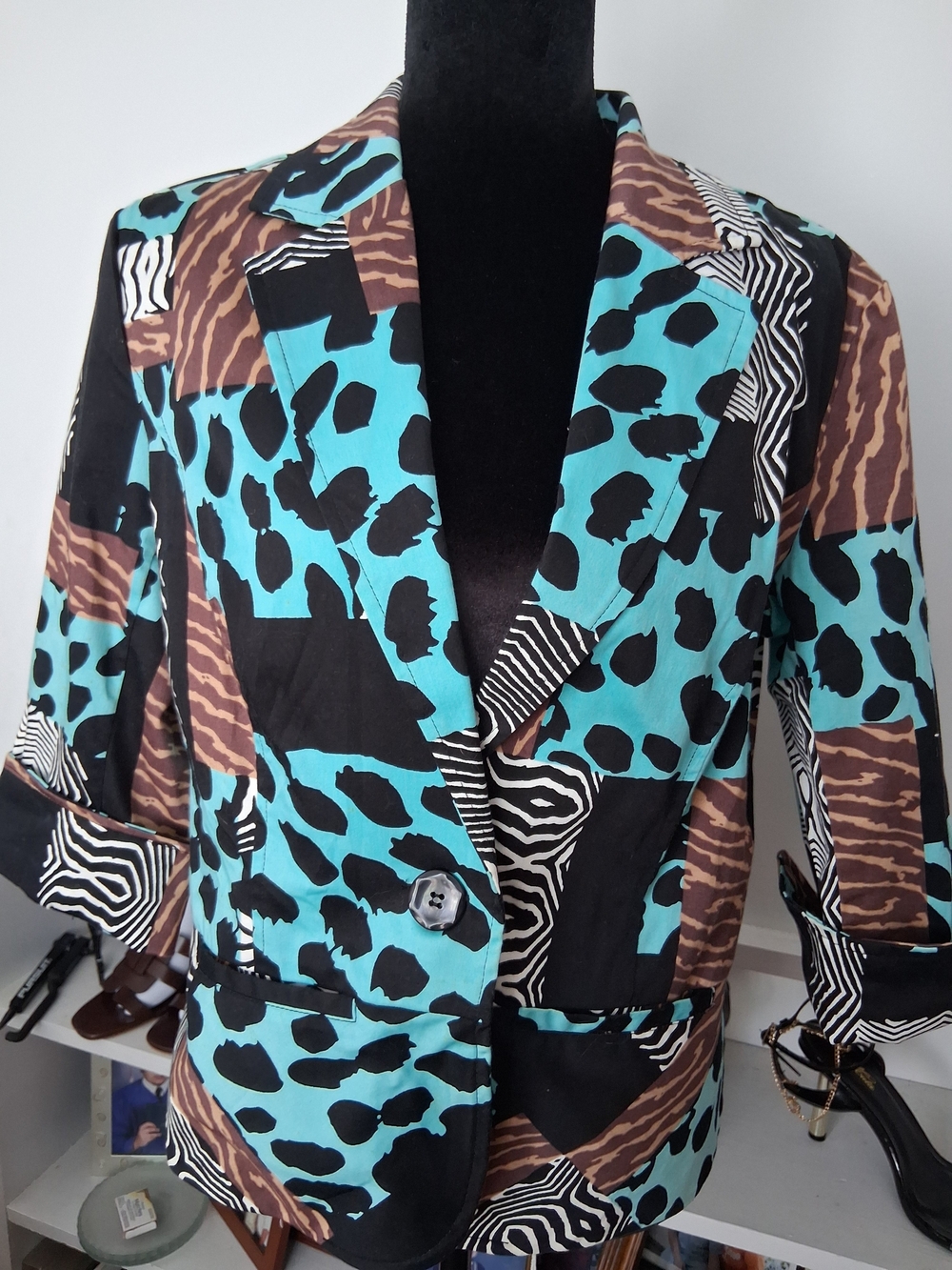 just be Turquoise, Brown & Black Animal Print Blazer